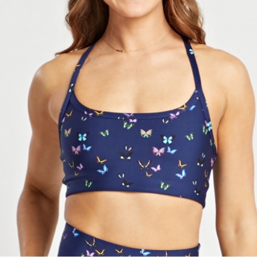 NWT Terez Navy Blue Midnight Butterflies DuoKnit Y-Back Print Sports Bra, XS